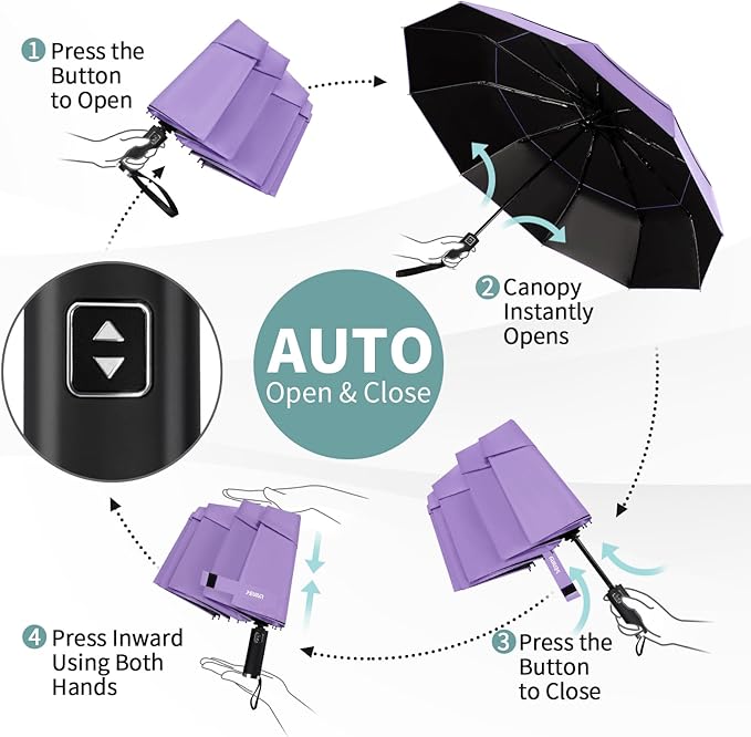 Seniny Travel Umbrella with Carabiner Handle, Windproof Large Umbrellas for Rain with Dual-Rib Structure, Portable Compact Umbrella with Reflective Strip, Car Backpack UV Umbrellas for Sun Protection