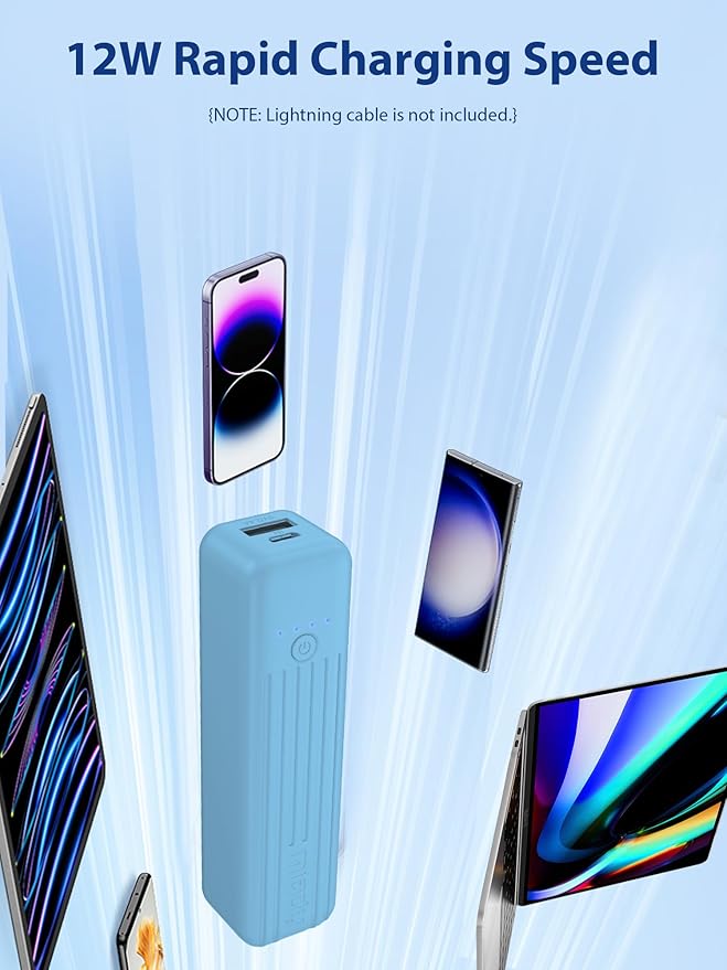 Miady 2-Pack Small Portable Charger, 5000mAh Battery Pack 3.45oz Lightweight Power Bank 5V/2.4A Output & 5V/2A Input Battery Pack Charger Mini Portable Phone Charger for iPhone, Samsung Galaxy etc