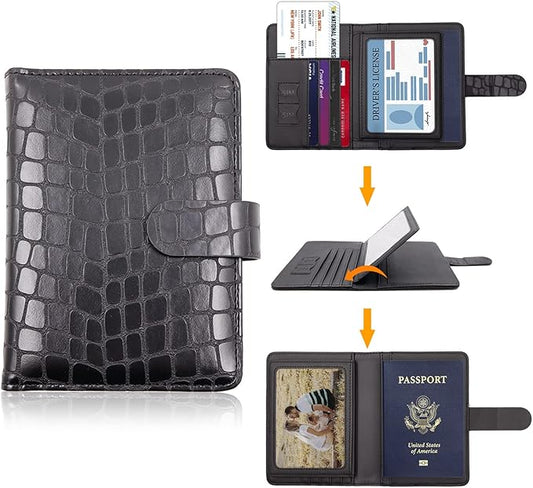 Melsbrinna Rfid Passport Holder for Travel women/Men, Cute Passport Wallet Rfid Blocking Card Slots, Rfid Passport Cover/CaseTravel Wallet, Passport Book Holder (1, Black2)