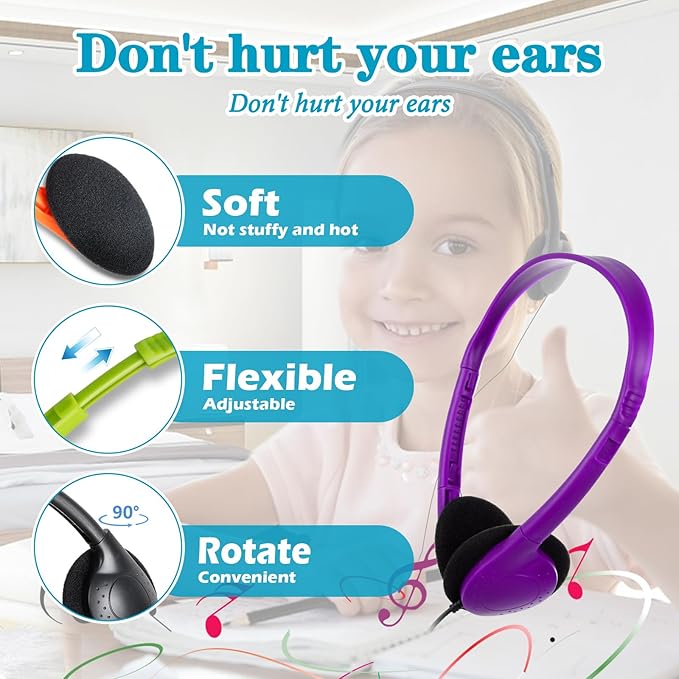 Kids Headphones Bulk 15 Pack for School Classroom Wired Headphones for Kids Students,Children,Boys Girls,Teen,Adult Group Learning, Computer Lab, Library, Online Lesson and Testing Multi Color