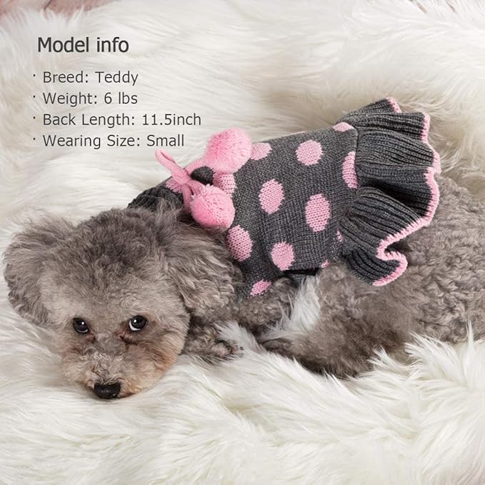 KYEESE Dog Sweater Dress Turtleneck Dog Sweaters for Girl Medium Dogs Polka Dot Knit Pullover Warm Pet Clothes for Fall Winter