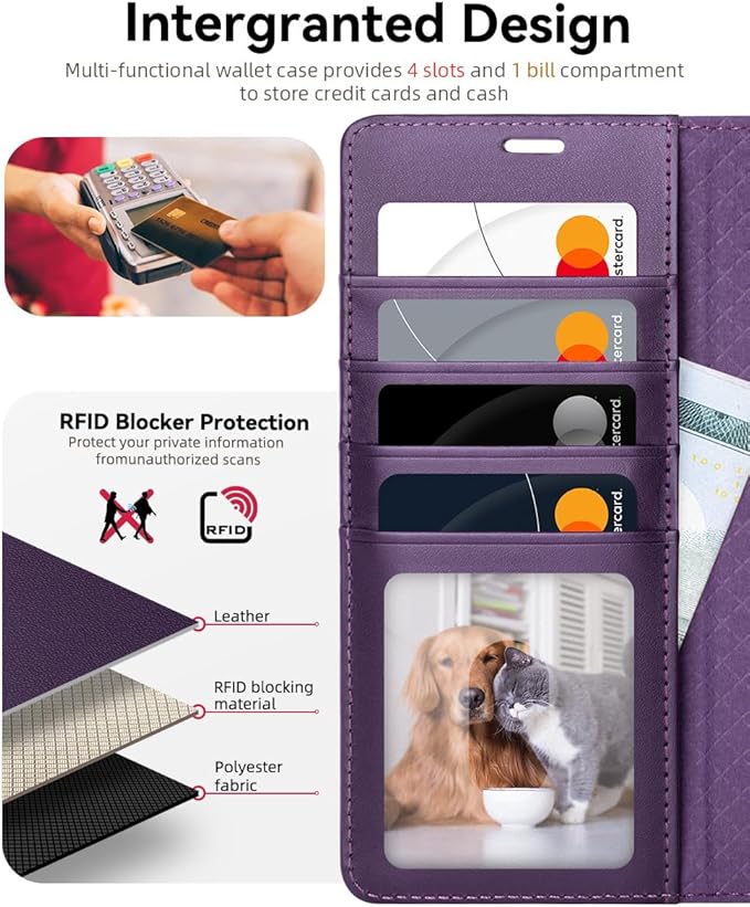 OCASE Compatible with Galaxy S25 Ultra Wallet Case, PU Leather Flip Folio Case with Card Holders RFID Blocking Kickstand [Shockproof TPU Inner Shell] Protective Phone Cover 2025, Dark Purple