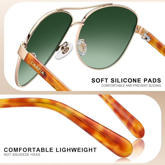 CARFIA Retro Trendy Pilot Sunglasses for Women Polarized UV Protection, Lightweight Outdoor Driving Lady Sunnies Metal Frame