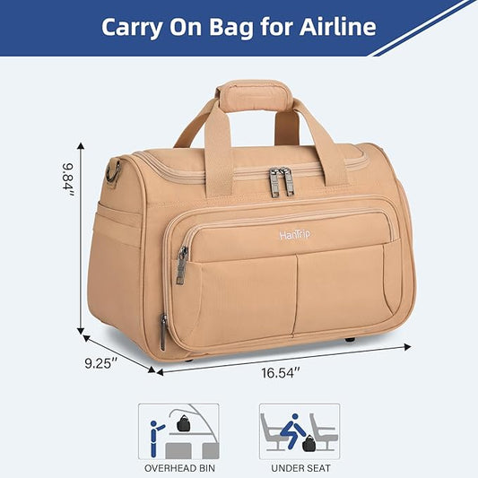 HanTrip Carry on Duffel Bag Foldable Duffle Bags for Travel, Under Seat Personal Item Bags for Airplanes, Weekender Overnight Mens Travel Tote Bag for Women Small Softside Carry on Luggage (Pink)