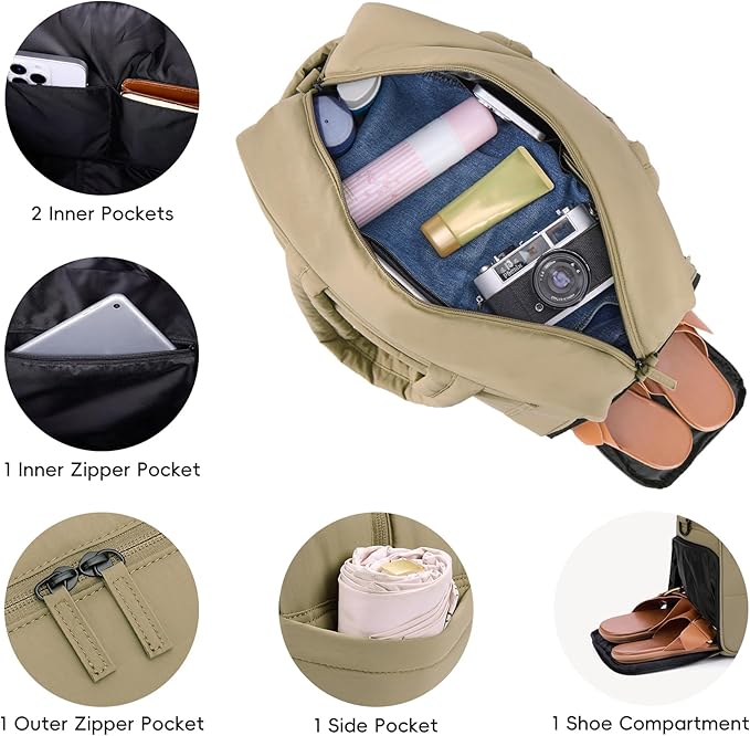 CLUCI Weekender Travel Bag for Women Puffer Tote Bag Carry On Duffle Overnight Bags with Shoe Compartment