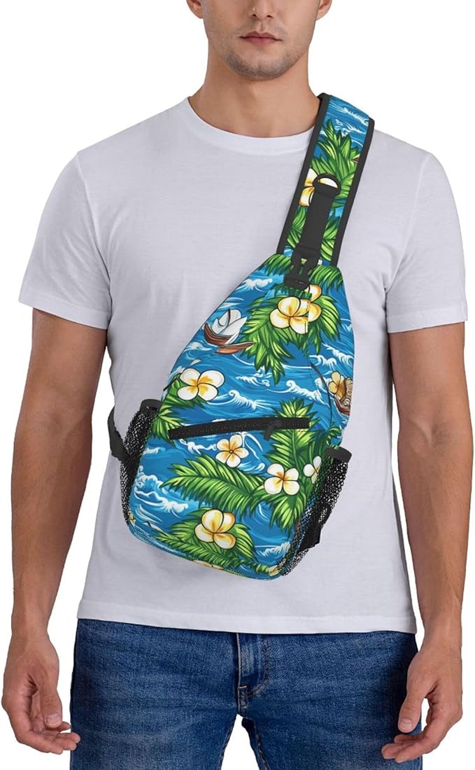 Hawaii Tropical Palm Sling Backpack Crossbody Bag Casual Chest Bags Travel Hiking Daypack Shoulder Bag for Women Men