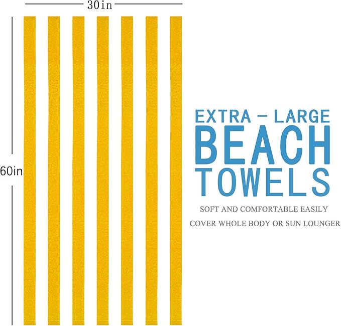 4 Packs Extra Large Bath Towels Striped Beach Towel Set Bathroom Sheets Bulk Oversized Soft Fluffy XL Big Absorbent Microfiber Blanket Turkish Hotel Shower Pool Hot Tub Toallas Baño Grandes Yellow