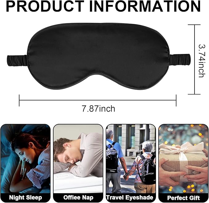 2Pack Silk Sleep Mask,Eye Mask for Sleeping,Elastic Blackout Eye Mask & Blindfold for Full Night's Sleep,Travel and Nap(Black)