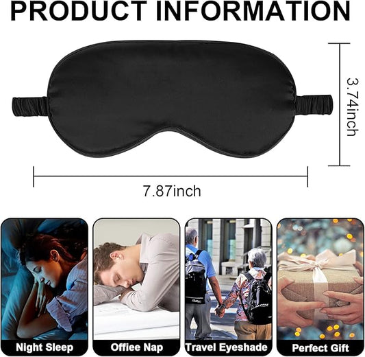 2Pack Silk Sleep Mask,Eye Mask for Sleeping,Elastic Blackout Eye Mask & Blindfold for Full Night's Sleep,Travel and Nap(Black)