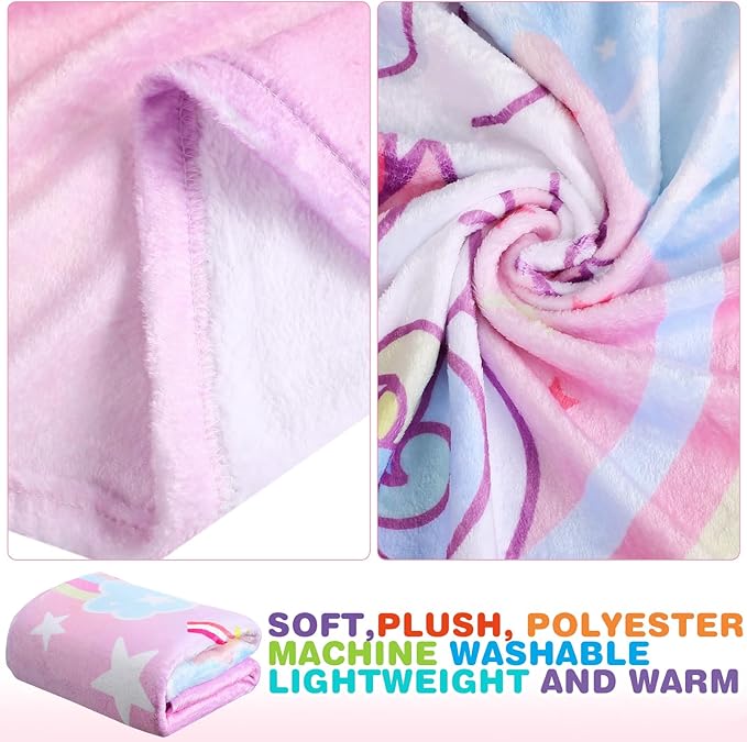 4 Pcs Unicorn Travel Pillow and Blanket Set for Kids Airplane Blanket Memory Foam Neck Pillow Eye Mask Pink Storage Bag Kids Travel Gifts for Girl Airplane Car Trip Sleeping Home Use