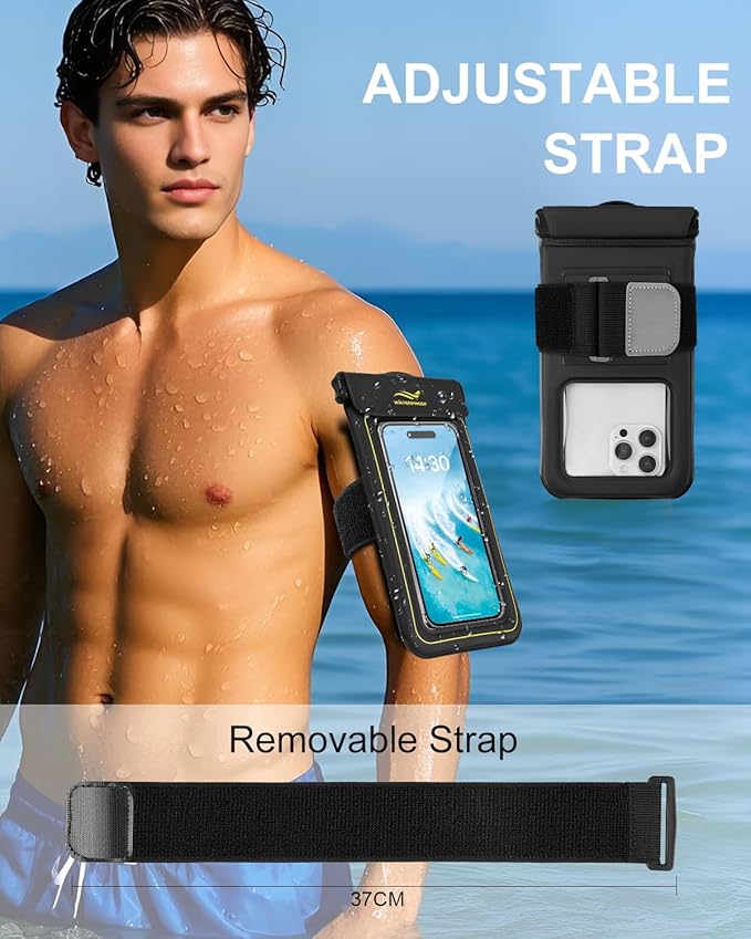 2-in-1 Waterproof Phone Pouch & Phone Armband Floating, Underwater Water Proof Phone Case with Detachable Strap, Waterproof Bags Up to 6.9", Beach Vacation Water Park Essentials