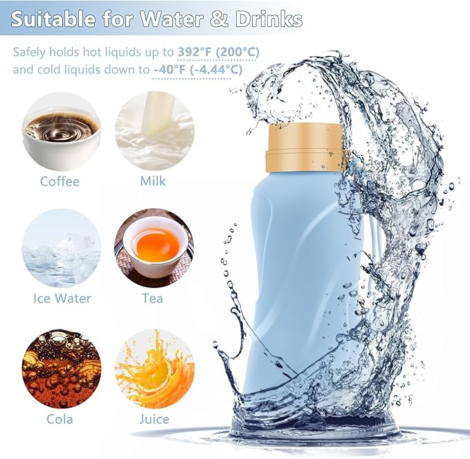 Collapsible Water Bottles,650ml,Leak Proof,Reuseable BPA Free Silicone Foldable Water Bottles,Durable Lightweight for Travel Gym Camping Hiking,Compact Size Portable Sports Water Bottle (Blue)