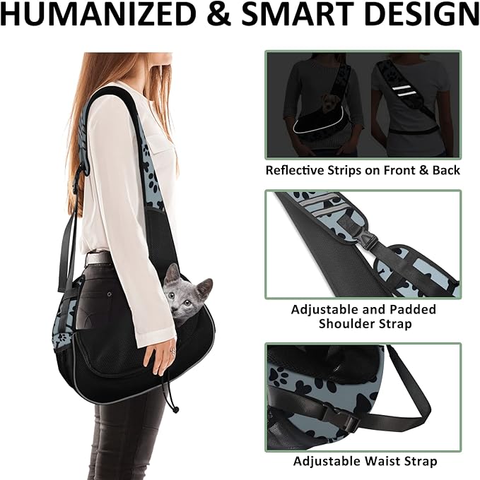 Gloppie Dog Carriers for Small Dogs Hands Free Pet Carrier Mesh Travel Dog Sling Bag Comfortable Puppy Carrier for Dogs Below 10 lbs Cute Grey M