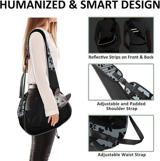 Gloppie Dog Carriers for Small Dogs Hands Free Pet Carrier Mesh Travel Dog Sling Bag Comfortable Puppy Carrier for Dogs Below 10 lbs Cute Grey M