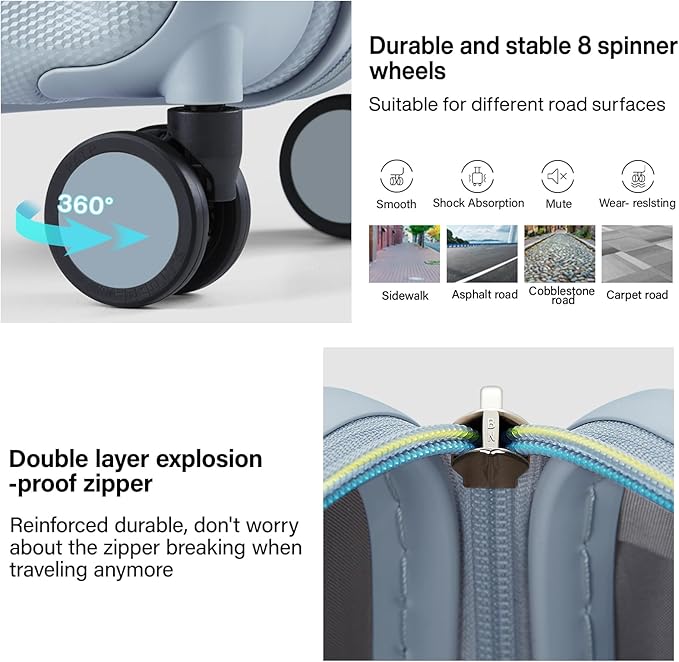 Hanke Expandable Hard Shell Luggage Sets 2 piece Carry On Luggage with Wheels Suitcases Lightweight Checked Travel Luggage Rolling Large Suitcase Travel Luggage Bag Woman Men 20/29 Inch(Gray)