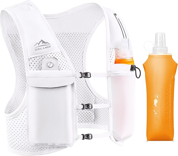 Running Vest for Women Men, USA Original Patent, Adjustable Chest Straps Running Hydration Vest with 500ml Soft Flask, Lightweight Reflective Hydration Backpack for Marathon