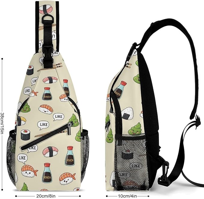 SWEET TANG Chest Bag for Men Women Cute Sushi Sling Shoulder Backpack Fashion Daypack, Outdoor Sport Adjustable Zippered Crossbody Bag with Large Capacity