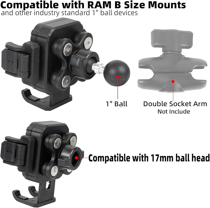 FPN Universal Phone Holder Base for RAM Mounts B Size Double Socket Arm, 1" (25mm) Ball Mount with Vibration Dampener [Camera Friendly] [1s Lock & Release], Fits 4.7-7.2" Smartphones
