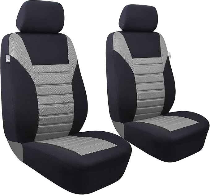 FH Group Gray Polyester Car Seat Cover, 3D Air Mesh, Front Set, Airbag Compatible, Universal Fit for Cars Trucks SUVs