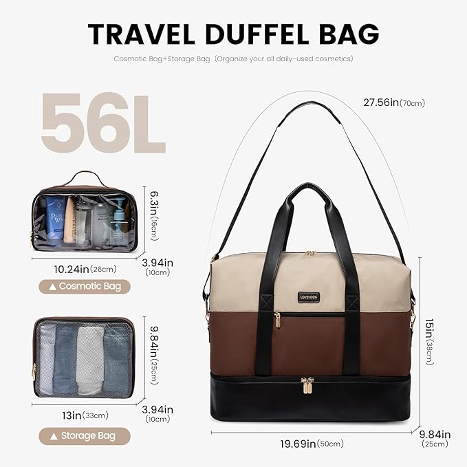 LOVEVOOK Weekender Bag, Large Travel Duffel Bag for Women with 2 Packing Cubes, Carry on Overnight Bag with Shoe Compartment, Mom Hospital Bags for Labor and Delivery