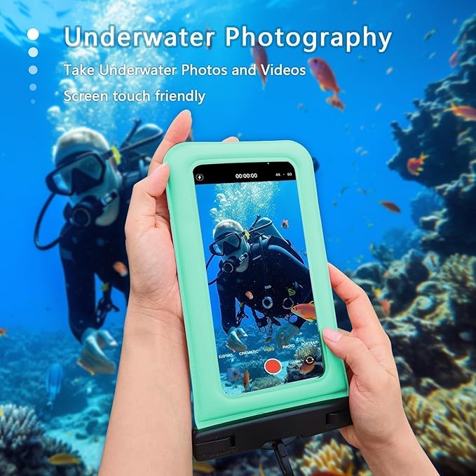 Floatable Soap Bubble Waterproof Phone Pouch/Case with Crossbody Lanyard for iPhone 17 Series 16 Pro Max/15 Pro/14/13/12, IP68 Cellphone Dry Bag Beach Cruise Ship Essentials, 1 Pack-Green-7″