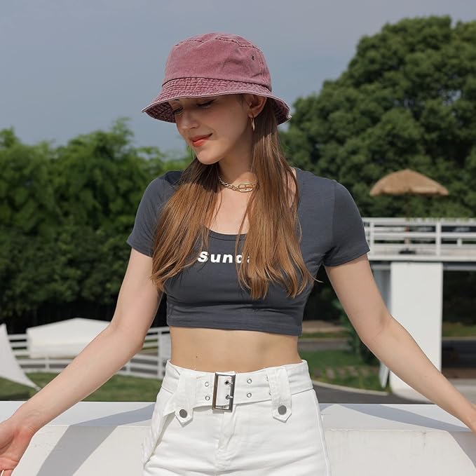 Washed Cotton Bucket Hats Packable Summer Outdoor Cap Travel Beach Sun Hat Plain Colors for Men Women