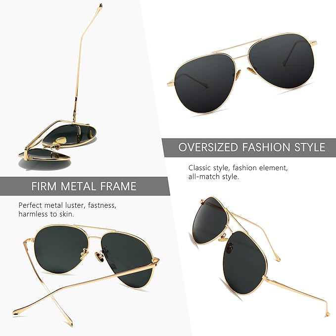 SUNGAIT Women's Lightweight Oversized Aviator Sunglasses - Classic Style Polarized Lens