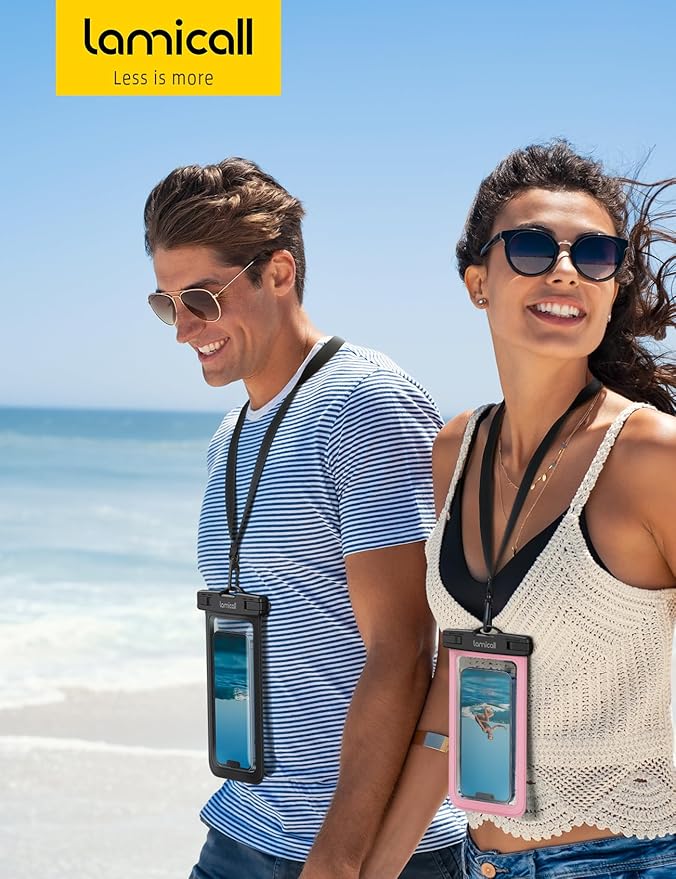 Lamicall 2Packs Waterproof Beach Bags, Vacation Essentials for Wemen Men, Cruise Essentials 2025, Travel Beach Sandproof Ship Accessories, Cute Pink Accessories, Pink&Black