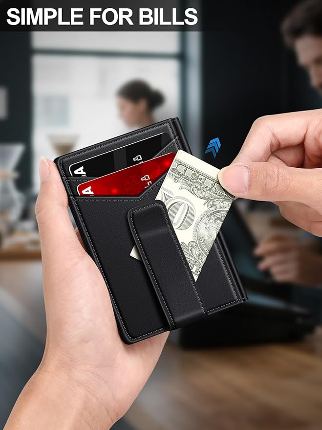 ZALVEX Wallet for Men Slim Leather Wallets for 12-15 Cards, Minimalist Thin RFID Blocking Card Holder with Money Clip & ID Window, Small Bifold Front Pocket Wallet, Gifts for Men
