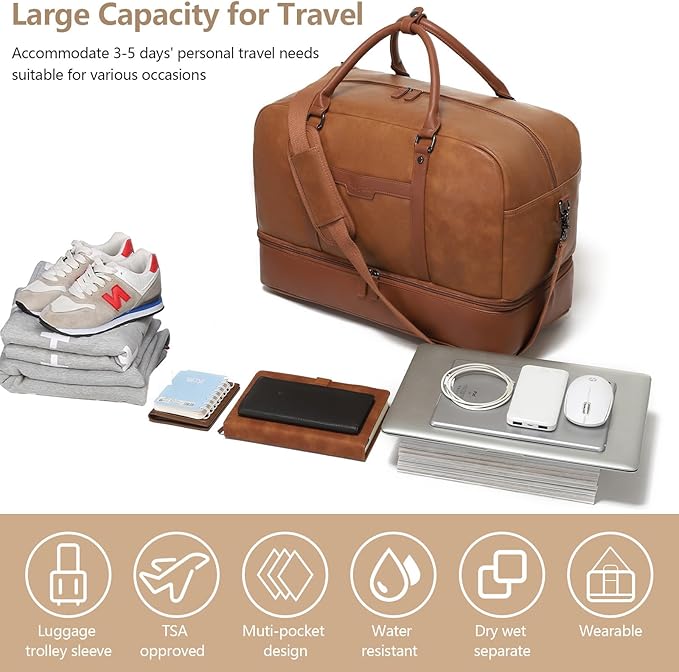 Wogarl Weekender Bags for Women Large Canvas Overnight Bag Travel Duffel Bags Carry on Shoulder Weekend Bag with Shoe Compartment for Travel Night Flight Daily Use