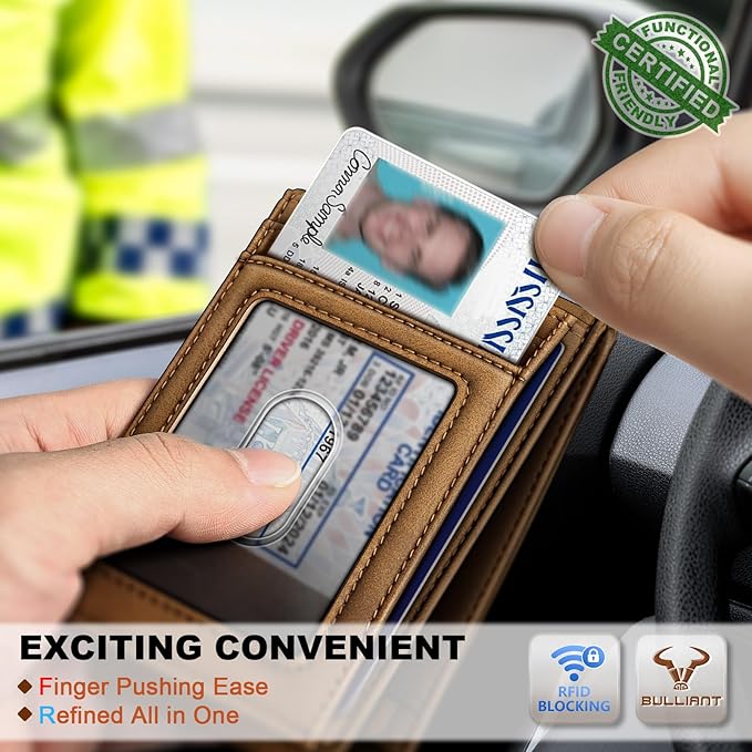 BULLIANT Men Wallet,Slim Leather Wallet Money Clip Magnetic Closure Simplifed Bill Folder 10Cards RFID Blocking 4.3"×3"