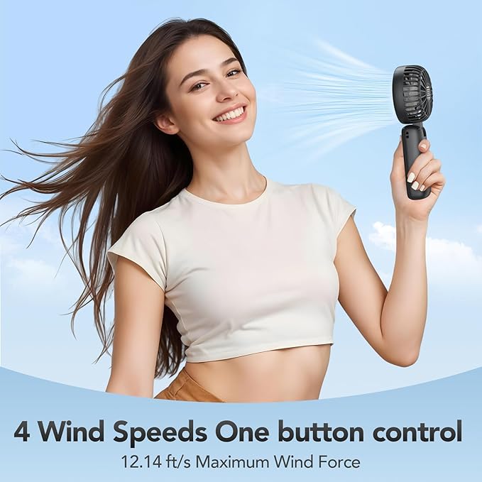 PANERGY Portable Handheld Fan, 5000mAh Rechargeable, 14H Max Cooling Time, 4 Gear Wind & LED Display, 90° Foldable Design, 3-IN-1 Mini Fan for Travel Working Concerts Makeup - Black
