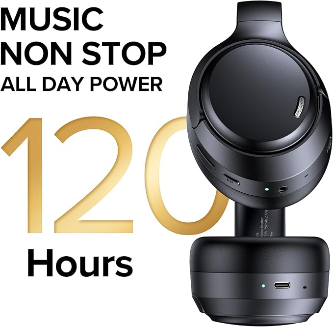 Hybrid Active Noise Cancelling Bluetooth 6.0 Headphones 120H Playtime 6 ENC Clear Call Mic, Over Ear Headphones Wireless with Hi-Res Audio Comfort Earcup Low Latency ANC Headphone for Travel Workout