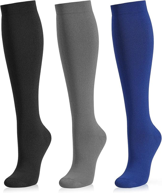 Medical Compression Socks for Women and Men 3 Pairs 20-30 mmHg Knee High Christmas Compression Stockings Circulation Best for Running Athletic Nurses
