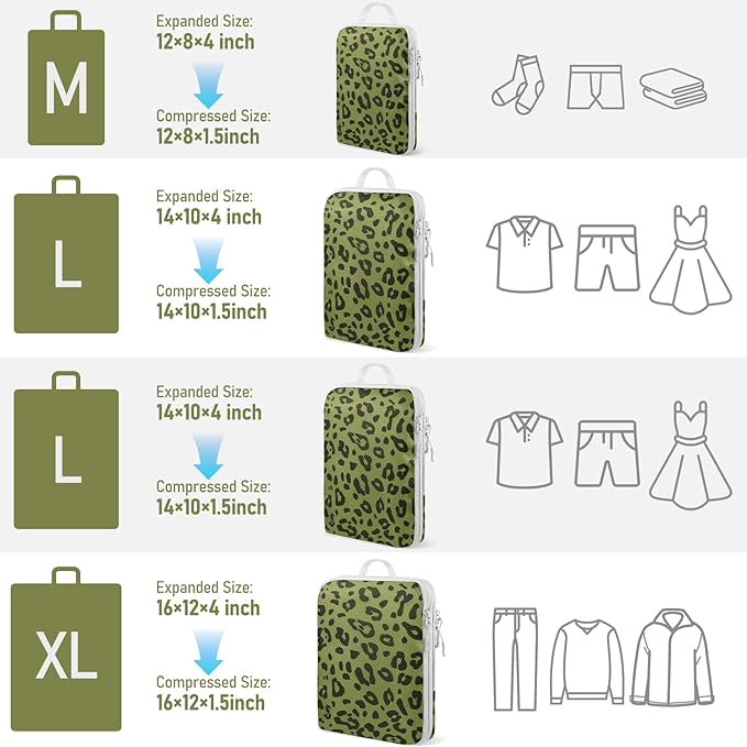 4-Piece Packing Cube Set - Lightweight Luggage Organizers for Travel, Vacation and Suitcases - Durable Accessories with Compression