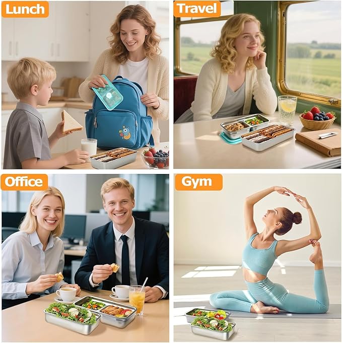 Ehigta 2 Pack Stainless Steel Snack Containers, Grab and Go Reusable Food Storage Containers with Lids for Lunch, Picnic, Outdoors & Fitness.