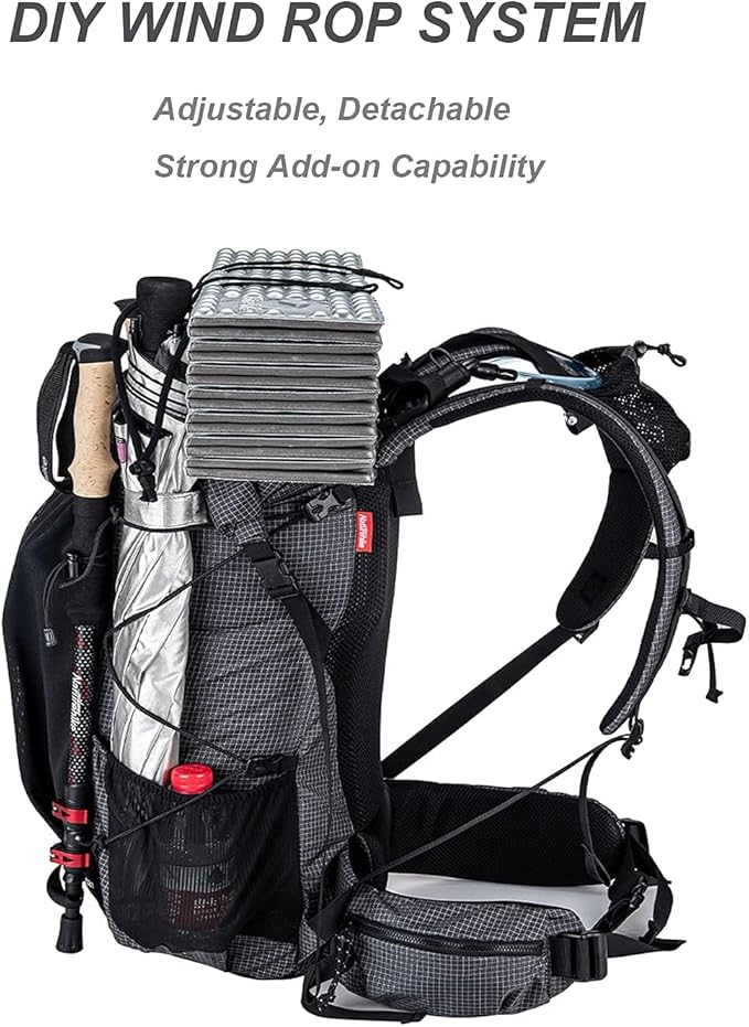 Naturehike Hiking Camping Backpack 45L/65L Lightweight Internal Frame with Rain Cover for Backpacking Outdoor Sports ((40+5) L Black, (40+5) L)