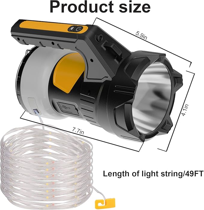 Camping Lantern Rechargeable, LED Flashlight Spotlight Lantern, Waterproof Lantern Flashlight for Hurricane Emergency, Hiking, Outdoor Patio and Garden Party Decoration