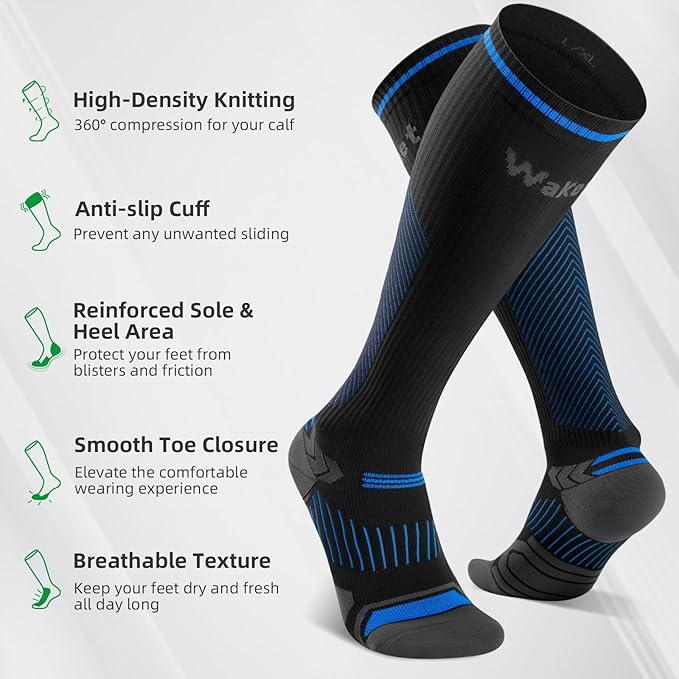 Wakefeet Compression Socks for Women Men 3 Pairs, Compression Stockings, Fragrance Flight Socks for Travelling Sitting