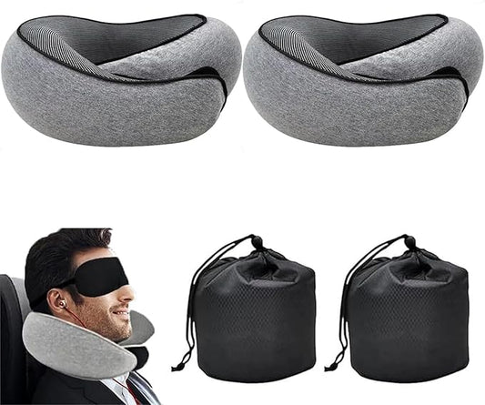 2PC Travel Pillow,Travel Neck Pillow,Travel Pillows for Airplanes,Memory Foam Travel Pillow Neck Pillow for Traveling Suitable for Airplanes,Offices and Cars (Dark Gray)
