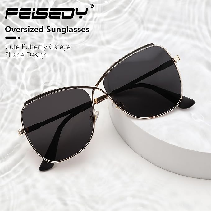 FEISEDY Womens Cute Sunglasses Oversized Butterfly X Shape Design Cateye Lady Sunglasses B2738