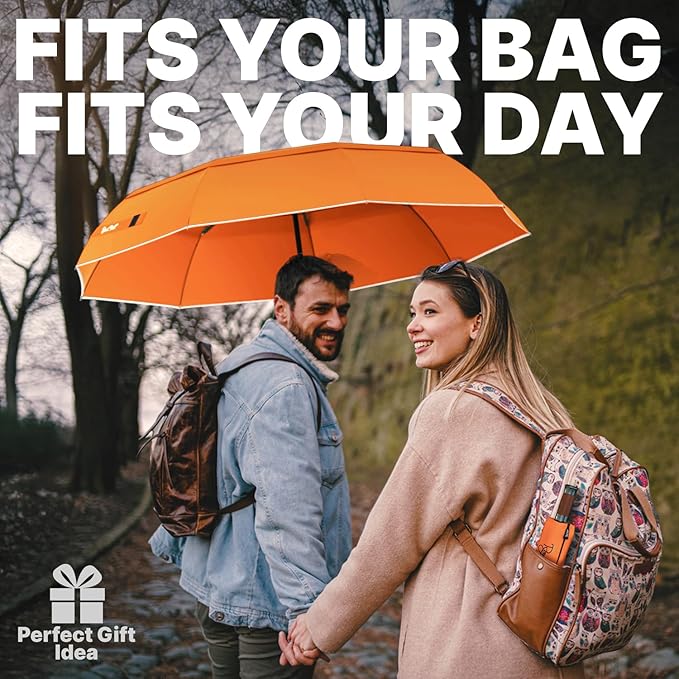 Royal Walk Windproof Folding Travel Umbrella Compact and Strong Luxurious Real Wood Handle Automatic Open Close Vented Double Canopy for Men and Women