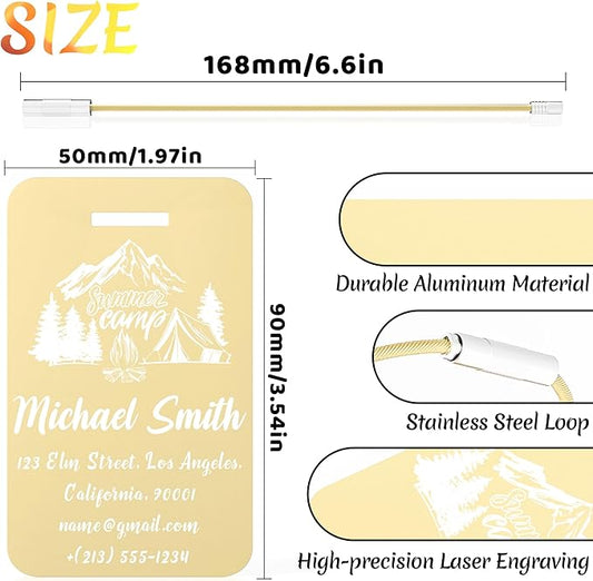 4 PCS Personalized Luggage Tags for Suitcase, Custom Engraved Aluminum Luggage Tags with Your Personalized Text Logo, Metal Name Tags with Steel Loop for Bag, Suitcase, Backpack (Gold, Large)