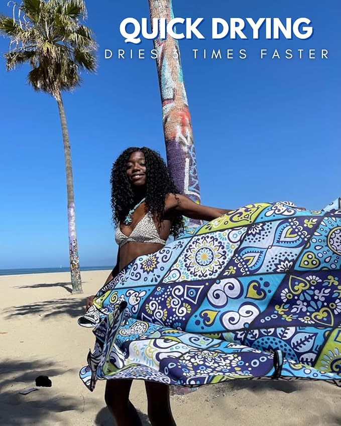 ECCOSOPHY Microfiber Beach Towel - Sand Free Towels are Quick Dry, Light Weight, Super Absorbent - Perfect Pool, Travel, Cruise, Camping Essentials - Oversized Extra Large for Adults 71x35 in