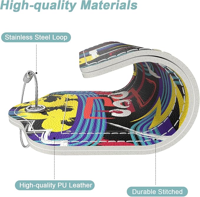 Rimilak 3 Pcs PU Leather Luggage Tags for Suitcase, Travel Cruise Luggage Tag with Privacy Flap, Name ID Label and Metal Loop for Women Men Baggage Handbag School Bag Backpack, Graffiti