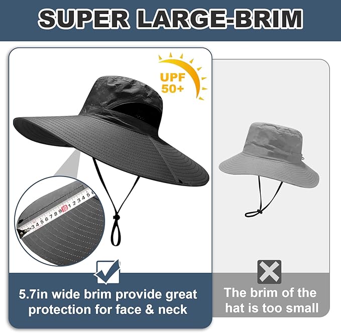 Super Wide Brim Fishing Hat for Men and Women,UPF50+ Waterproof Bucket Hat for Fishing, Hiking, Camping