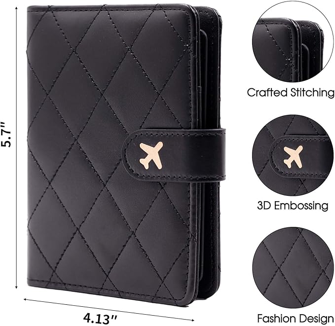 Melsbrinna Rfid Passport Holder for Travel women/Men, Cute Passport Wallet Rfid Blocking Card Slots, Rfid Passport Cover/CaseTravel Wallet, Passport Book Holder (1, LG BLACK)