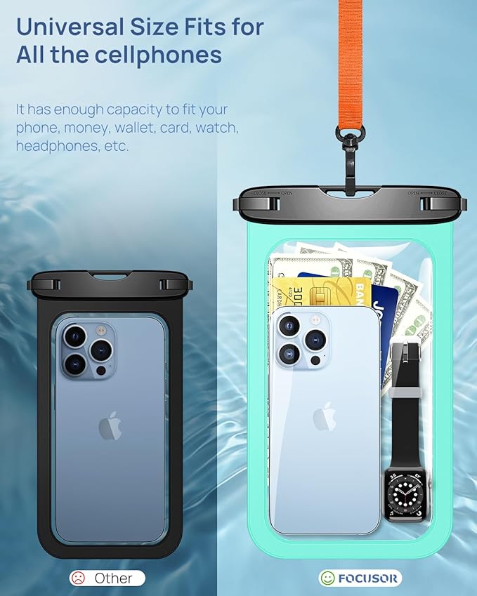 Lanhiem Large Waterproof Phone Pouch [Up to 10.5"] Universal IPX8 Waterproof Dry Bag with Lanyard for iPhone 16 Pro Max /15/14, S24 Ultra/ S23/ S22 Plus/ S23 FE, Moto G/Pixel 9 8 Pro, Black+Green