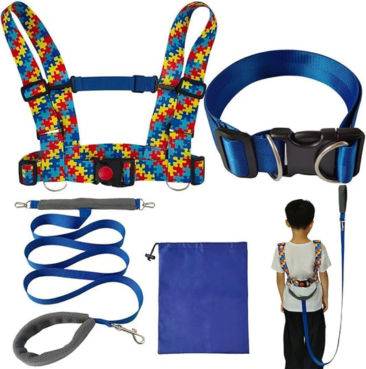 Safety Harness Leash for Special Needs Child Aged 3-10 Years,Walking Harness for Older Children with Grip Handle,Adjustable Tether with Autism Awareness Color Matching Straps for Special Needs