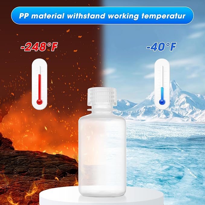 32oz/1000ml Plastic Sample Bottles with caps, Wide Mouth Reagent Bottle with Lids Leak Proof Containers Water Sample Bottles for Laboratories, Travel(2Pcs)